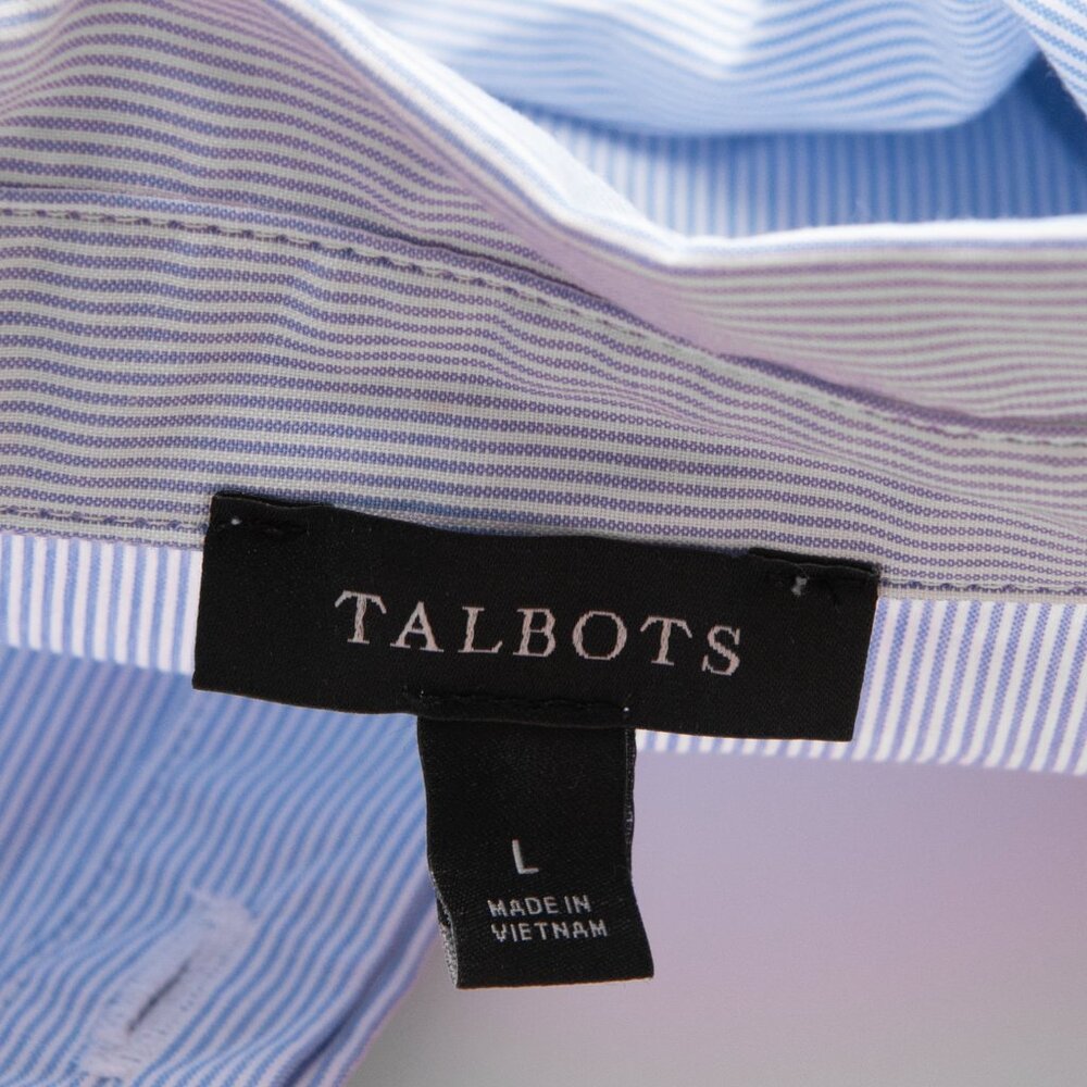 Talbots Peplum Shirt Button Front Micro Stripe Long Sleeve Blue White Large - Picture 4 of 6